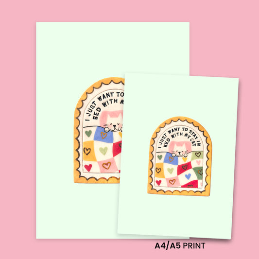 Print - Stay in bed with my cat